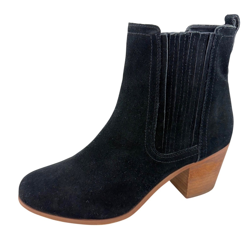 Sam Edelman Black Suede Chelsea Ankle Boots Wood Block Heel Womens 10 M LANCE